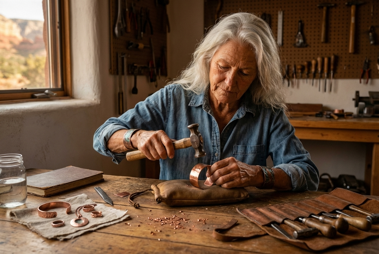 Yvonne aan het werk in haar atelier